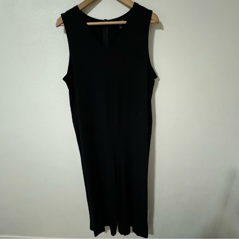 Eileen Fisher Stretch Viscose Jersey Wide Leg Crop Jumpsuit Black Sleeveless-XL - Picture 3 of 8